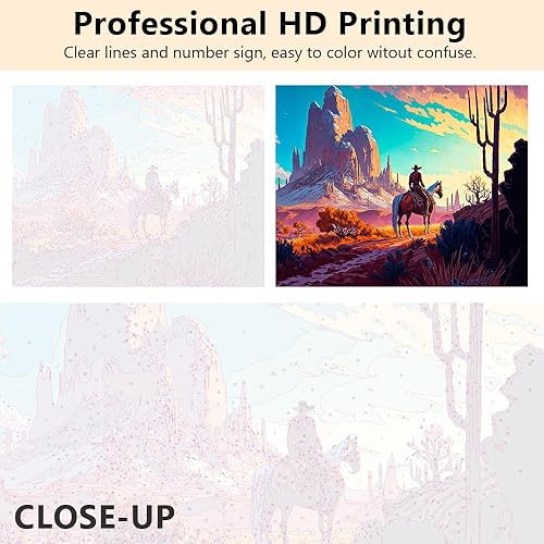 TISHIRON Cowboy Peinture par numéros pour adultes, peinture de paysage par numéros, peinture abstraite pour adultes, avec pinceau et pigment, peinture pour décoration murale, 40 x 50 cm, sans cadre - Nail Gallerys