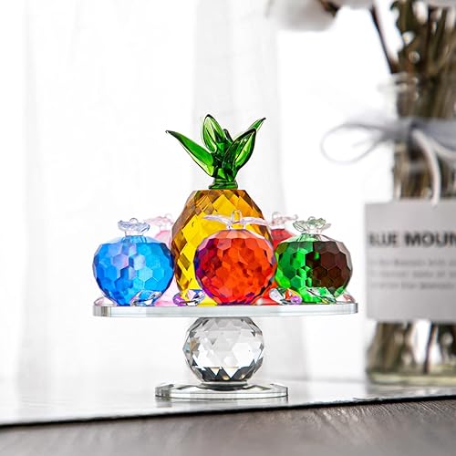 QFkris Figurines de collection en cristal à facettes en forme de pomme et d'ananas, presse-papier en verre avec base pour décoration de table de maison - Nail Gallerys