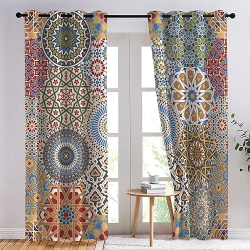 Rideau Occultant Mandala - Lot de 2 Rideaux Thermiques Isolants Anti Froid Imprimé pour Salon Chambre Fenetre Cuisine, Rideaux et Draperies Intérieurs à Oeillets, 140x260 cm (LxH) - Nail Gallerys