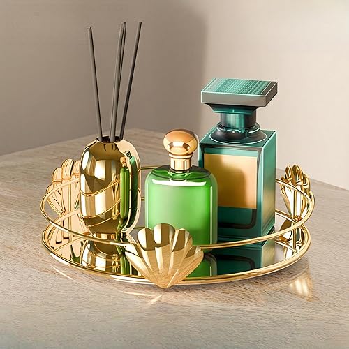 HARLIANGXY - Plateau miroir doré - Vintage - Petit plateau en métal - Plateau décoratif - Rangement du parfum - Plateau pour bijoux - Organiseur pour produits de maquillage - 20 x 14 x 4 cm - Nail Gallerys