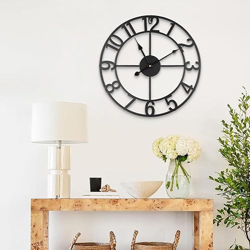 Eawfgtuw Grande horloge murale d'extérieur en métal vintage de style antique - 34 cm/40 cm - Silencieuse et étanche - Pour jardin, terrasse, cuisine, chambre à coucher, salon, style ferme (F) - Nail Gallerys