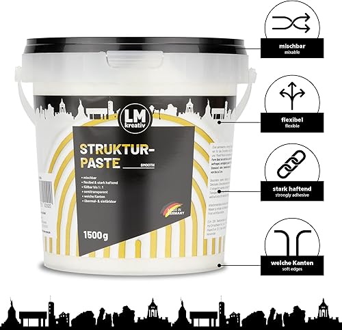 LM Creative LM Structure Paste Smooth 1,5 kg blanc Pâte/mastic texturé haut de gamme. Pour structures fines jusqu'à 4 mm pures et en combinaison avec des charges jusqu'à 2 cm et plus de hauteur. Conv - Nail Gallerys