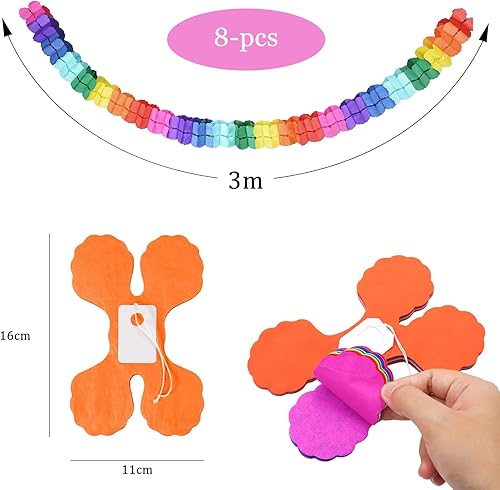 Lot de 8 guirlandes de serpentins multicolores en papier - Décoration à suspendre pour mariage, remise de diplôme, anniversaire - Nail Gallerys