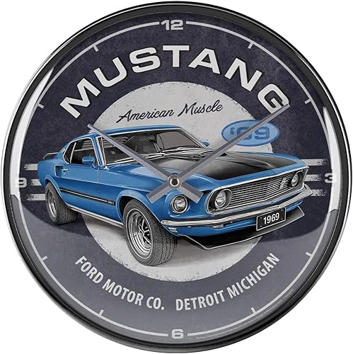 Nostalgic-Art Horloge rétro, Ø 31 cm, Ford Mustang – 1969 Mach 1 Blue – Idée de Cadeau pour Fans de Ford, décoration Murale Cuisine, Design Vintage - Nail Gallerys