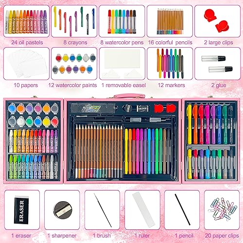 KINSPORY Malette dessin Enfant, 127 pièces coloriage kit dessin Enfant, Sets de dessin, Art Set, Mallette de Coloriage (Rose) - Nail Gallerys