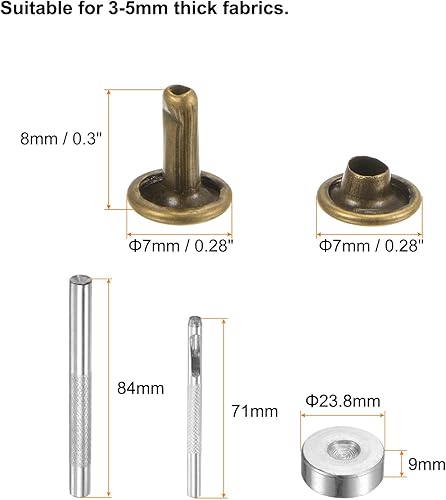 QUARKZMAN 100 Ensembles de Rivets en Cuir 8 x 10 mm, Attaches à Double Capuchon en Métal Attaches Pression, avec 3 Outils de Pose, pour Projets d'Artisanat en Cuir, Ton Doré - Nail Gallerys