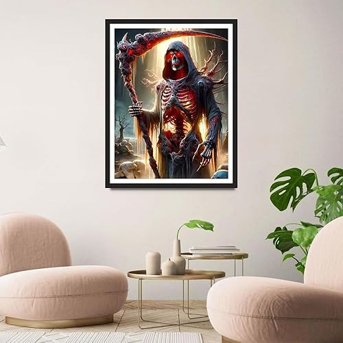 QINRUBB DIY Crâne Peinture Diamant Painting Kit, 5D Horreur Art du Diamant Complet Kits, Halloween Diamond Art Kits Strass Point de Croix Painting pour Adultes Débutants Maison Décor 30X40cm - Nail Gallerys