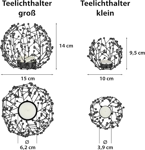 LOCALIS Lot de 2 photophores en métal noir - 9,5 et 14 cm de haut - Décoration de table idéale pour le salon, le rebord de fenêtre - Décoration d'intérieur moderne - Bougies décoratives - Nail Gallerys
