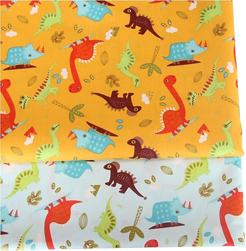 FUYA Lot de 2 tissus en coton motif dinosaures - 160 x 100 cm - Pour patchwork, travaux manuels, matelassage, couture, vêtements pour bébé et enfant - Couleur jaune - Nail Gallerys