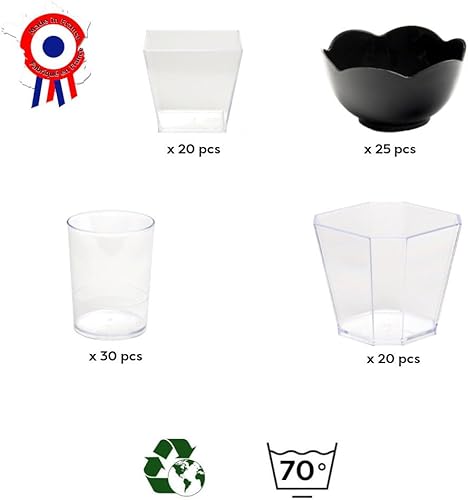 D-Work Kit Verrines Spécial Apéritif avec 95 pièces - Réutilisables - Dimensions (4,1cm, 4,5cm, 4,5cm, 6,3cm) - Plastique - Haute qualité - 100% Français - Nail Gallerys
