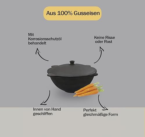 Kazan Chaudron en fonte 10 l, casserole Kazan en fonte, pot en fonte, 10 l, 10 l - Nail Gallerys