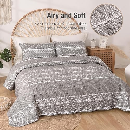 Tokokimo Couvre-lit Boutis Matelassé Bohème, Double 3 Pièces Couvre lit 220x240 cm en Microfibre Décoratif Courtepointe, avec 2 Taies d'oreiller 50x75cm, Gris - Nail Gallerys