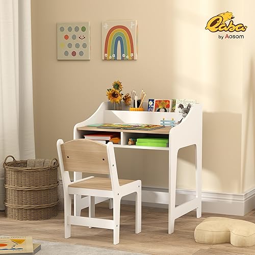 AIYAPLAY Ensemble Bureau et Chaise pour Enfant 3 à 8 Ans, Bureau Enfant garçon Fille avec Chaise, Compartiments et étagères Ouverts, pour Chambre à Coucher, Salle de Jeux, crèche, Effet Bois Naturel - Nail Gallerys