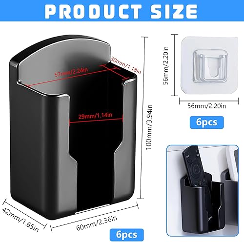 YOUNGSAY 6 Pcs Boîte de Rangement à Télécommande Mural, Auto Adhésive Support Telecommande Mural, Noir Boîte de Rangement Murale Télécommande pour Maison et Bureau - Nail Gallerys