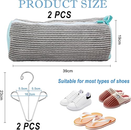URHRHU 2 Pièces Sacs à Linge pour Chaussures, Sac Lavage Chaussures Machine à Laver Réutilisables avec Fermeture Éclair et Peluches de Nettoyage, Sac Nettoyage Chaussure avec 2 Cintres à Chaussures - Nail Gallerys
