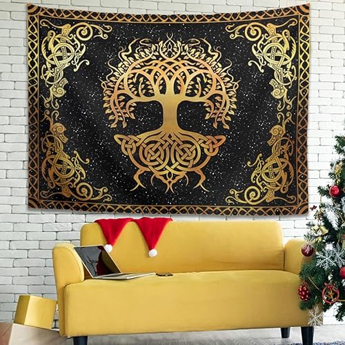 Gamoii Wikinger Yggdrasil Arbre de Vie Tapisserie murale Picnic Beach Sheet Beach Couverture Tapis de yoga confortable Lit dortoir Couverture de canapé Blanc 100 x 150 cm - Nail Gallerys