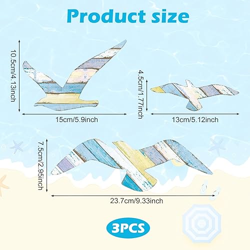 Diyxisk Mouette Decoration Murale, 3 Pièces Deco Murale Bois, Rétro Decoration Theme Marin, Exquis Deco Murale, Style Marin Déco Maison, Convient pour Maison, Salon, Chambre D'Enfants - Nail Gallerys