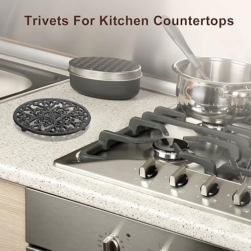 Dessous de Plat Fonte pour Table Cuisine Casseroles Chaudes, Dessous de Plats Métal résistant à la Chaleur avec Pieds en Caoutchouc, 17,1cm, 2Pcs - Nail Gallerys