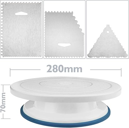 PrimeMatik - Base tournante pour gâteaux de 28 cm avec 4 spatules. Plateforme rotative blanche - Nail Gallerys