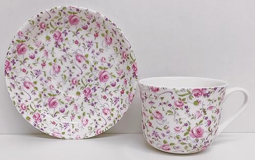 Rainbow Decors Royal Chelsea Tasse et soucoupe en porcelaine anglaise Motif roses et violettes 425 ml - Nail Gallerys
