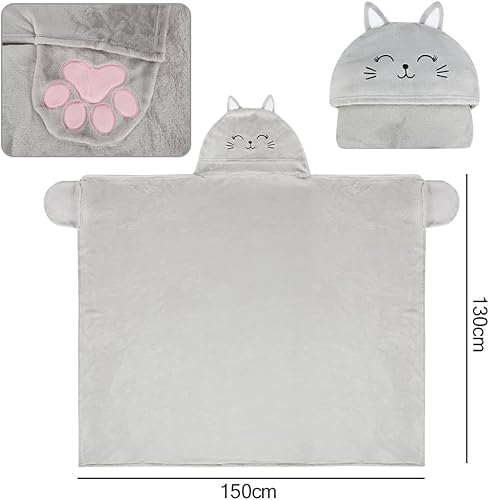 Couverture à capuche avec manches et capuche pour femme - Couverture portable pour chat - Super douce et chaude - Couverture portable à enfiler - Cadeau pour homme et femme - 130 x 150 cm - Nail Gallerys