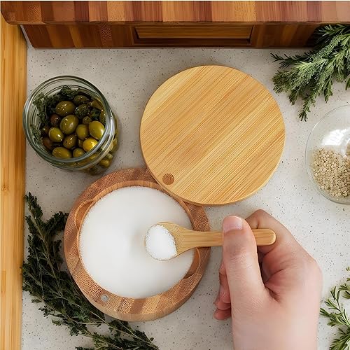 Boîte d'assaisonnement en bois - Boîte de bol de caves à sel en bois, contenants de rangement d'épices avec couvercle magnétique, boîte d'assaisonnement en bois naturel, boîte de contenants d'assaison - Nail Gallerys