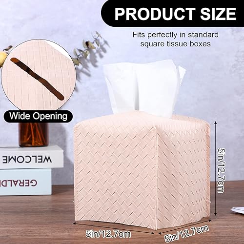 Prasacco Lot de 2 boîtes à mouchoirs en cuir synthétique - Carré tissé - Portable et pliable - Pour la maison, le bureau et la voiture - 12,7 x 12,7 x 12,7 cm (blanc + rose) - Nail Gallerys