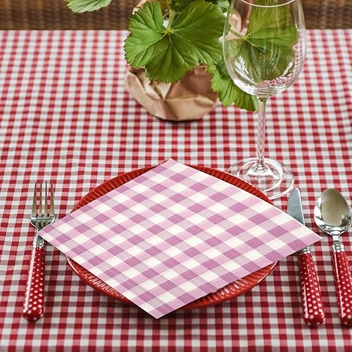 Lot de 40 serviettes de cocktail jetables en papier vichy rose - Pour restaurant, bar, pique-nique, anniversaire, anniversaire de mariage - 25 x 25 cm - Nail Gallerys