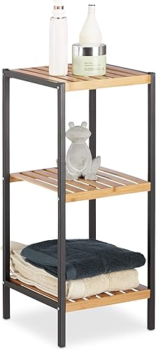Relaxdays Étagère en Bambou, Universel Sur Pieds, Plusieurs Étages, Cadre en Métal, Carrée, SDB, 3 Niveaux, Nature - Nail Gallerys
