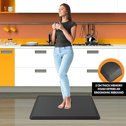 Weewam Tapis de Sol à Mémoire de Forme Anti-Fatigue Confortable | Tapis idéal pour Cuisine Bureau Debout et Buanderie | Durable, Résistant aux Taches et Fond Antidérapant | 51 x 81cm/19 mm (Noir) - Nail Gallerys
