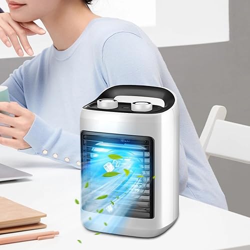 Ventilateur Rafraîchissant Climatiseur,Ventilateur Climatiseur Refroidisseur pour Pièce - Gadget Rafraîchissant Portable et Rechargeable avec Modes Réglables et Humidificateur pour Camping, - Nail Gallerys