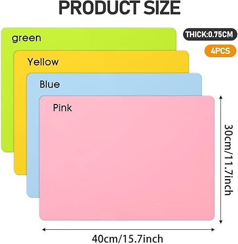 QFEHTHSK Lot De 4 Sets De Table en Silicone, Sets De Table Carrés Colorés, Sets De Table Anti-Brûlure Et Antidérapants, Tapis De Table De Peinture pour Enfants, Tapis De Pâte À Jouer Antiadhésifs - Nail Gallerys