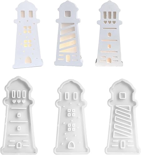 LUMOOM Lot de 3 moules en silicone - Phare maritime - Pour plâtre - Moules d'été maritimes - Pour maison lumineuse - Décoration de salon - Moule en silicone - Nail Gallerys
