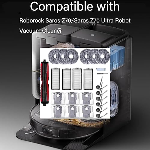 Lot de 23 kits d'accessoires compatibles avec les aspirateurs Roborock Saros Z70/Saros Z70 Ultra, pièces de rechange comprenant 1 brosse principale, 6 chiffons de balai, 4 filtres HEPA, 6 brosses - Nail Gallerys