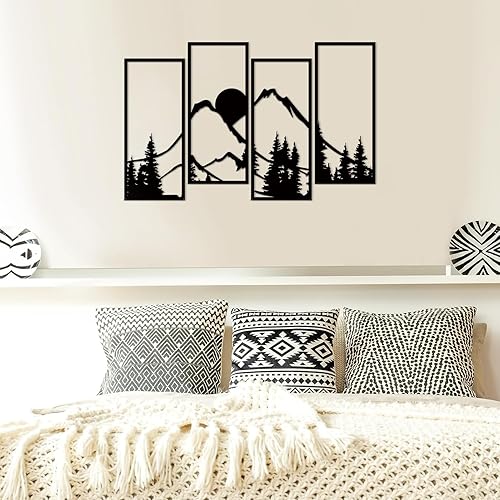 Resama Décoration murale en métal de montagne et de forêt, dessin de ligne minimaliste moderne, art mural, panneau à suspendre pour chambre à coucher, salon, intérieur et extérieur - Nail Gallerys