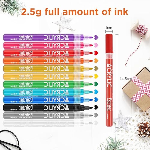 Giloty Peinture Acrylique Marqueur, 12 Couleurs Imperméable Marqueur Permanent, Stylos Acryliques à Base d'Huile à Séchage Rapide Feutre Indelebile Toutes Surfaces Pour Pierre, Pneu, Bois - Nail Gallerys