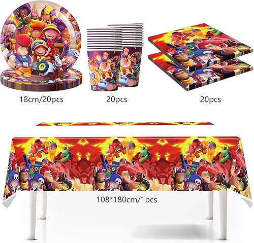 Vaisselle de Fête pour Dessins Animés, Vaisselle de Fête Jeux,Vaisselle de Personnages de Dessins Animés Stars, Fournitures de Jeux Vaisselle Set Anniversaire Assiettes Gobelets Serviettes 20 Invités - Nail Gallerys