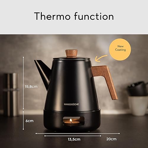 Hanseküche Théière avec réchaud - Théière de qualité supérieure avec infuseur en acier inoxydable 304 - Design pour thé et sachets de thé - Noir - Nail Gallerys