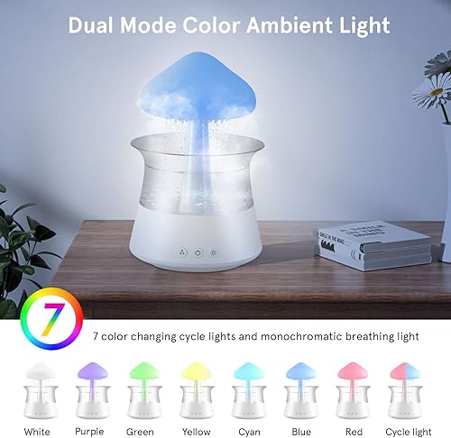 Humidificateur Rain Cloud avec Télécommande, 3 en 1 Humidificateur/Diffuseur d'arômes/Diffuseur d'huile de Veilleuse 7 Couleurs, Diffuseur d'huiles Essentielles de Chevet de Chambre à Coucher - Nail Gallerys