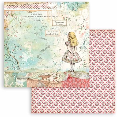 Stamperia International Bloc de scrapbooking double face Alice au pays des merveilles et à travers le verre, variés, 12 x 12 cm - Nail Gallerys