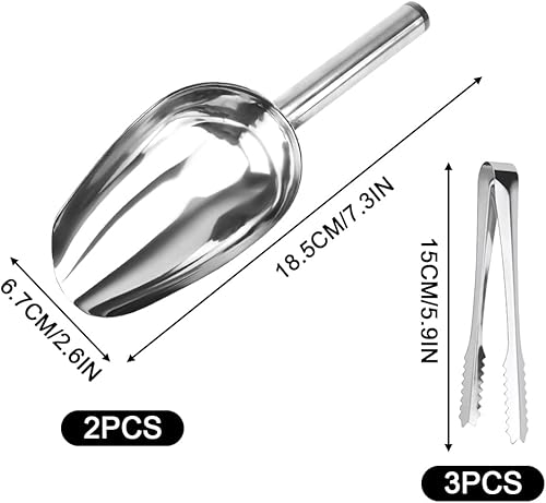 Acier Inoxydable Pelle à Glace Et Pinces à Glaçons, 3 Pces à Glace et 2 Paires de Pinces à Glaçons Bar Scoops Tongs pour la Fête D'été Mariage Cuisine Bonbons Café - Nail Gallerys