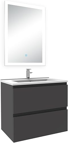 AICA Ensemble Meuble Salle de Bain 60cm Simple Vasque et Miroir Lumineux 3 Couleurs et dimmable Anthracite - Nail Gallerys