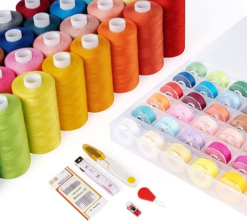 ilauke Kit de 36 bobines de fil à coudre en polyester, bobine pré-enroulée avec étui pour machine Brother, Singer, Janome, 36 couleurs - Nail Gallerys
