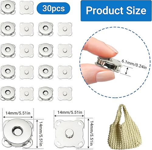 Bouton Aimanté Pour Sac,14 Pièces Pression Magnetique a Coudre, 14 mm Fermoir Magnetique Convient Pour La Couture, l'Artisanat, Les Bagages, Les Vêtements, Le Cuir, Les Attaches De Bouton (Argent) - Nail Gallerys