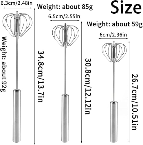 Tuofang 3 Pcs Fouet Semi-Automatique, Acier Inoxydable Batteur à Oeufs, Manuel Fouet De Cuisine, Fouet à Pousser, Mélangeur Rotatif, à œufs, pour la Cuisson, Le mélange, l'agitation - Nail Gallerys