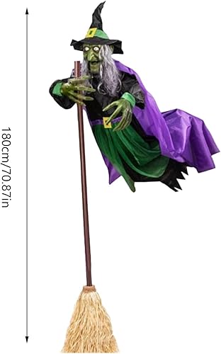 Sorcière Volante en Vol Stationnaire, 6ft Sorcière Hurlante de Décorations D'Halloween, Accessoires D'Halloween Animés avec Des Sons D'horreur et Des Yeux Brillants, pour les Jardins Extérieurs - Nail Gallerys