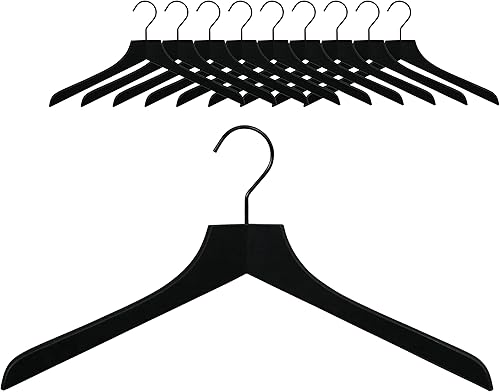 MAWA Cintre en Bois, Profi, Lot de 10, Galbé, pour Les Chemises, Chemisiers, Vestes et Tailleurs, Respectueux de l'environnement, Certifié FSC®, Crochets Rotatifs à 360°, 45 cm, Noir Laqué - Nail Gallerys