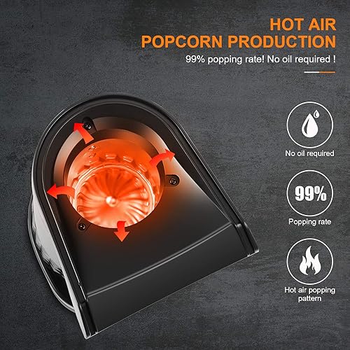 Nictemaw Machine à popcorn Noir, 1200W Popcorn Maker Sans graisse ni huile, Snack sain pour la maison - Nail Gallerys