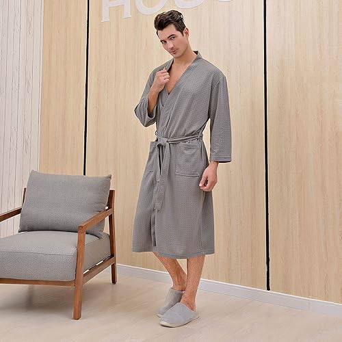 Avrilight Peignoir Femme Nid D'Abeille Gaufré Léger Vêtements de nuit de Chambre Unisexe Peignoirs de Bain pour Spa Hôtel (Gris, XL) - Nail Gallerys