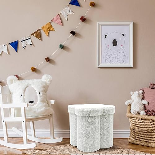 Rebecca Mobili Pouf pour Chambre d'enfant, Pouf de Rangement, Blanc, Tissu Polyester MDF, en Forme de Nuage, avec Couvercle, Pliable - Dimensions HxLxP: 40 x 40 x 40 cm - Art. RE7063 - Nail Gallerys